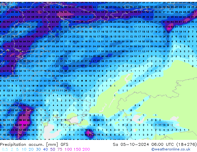 Precipitation accum. GFS Sa 05.10.2024 06 UTC