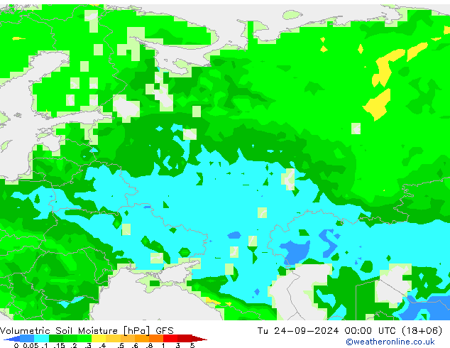 Volumetrisch bodemvocht GFS di 24.09.2024 00 UTC