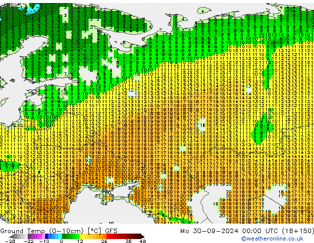 Temp. al suolo (0-10cm) GFS lun 30.09.2024 00 UTC