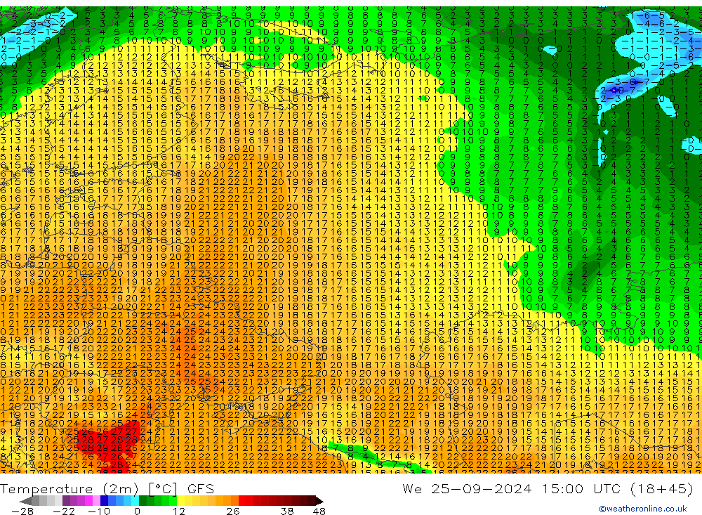 Temperature (2m) GFS We 25.09.2024 15 UTC