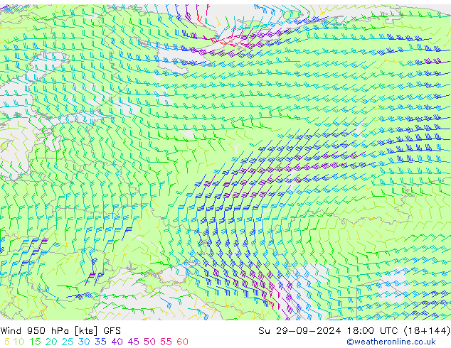 Wind 950 hPa GFS Su 29.09.2024 18 UTC