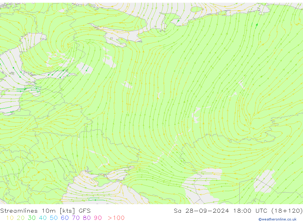 Streamlines 10m GFS So 28.09.2024 18 UTC