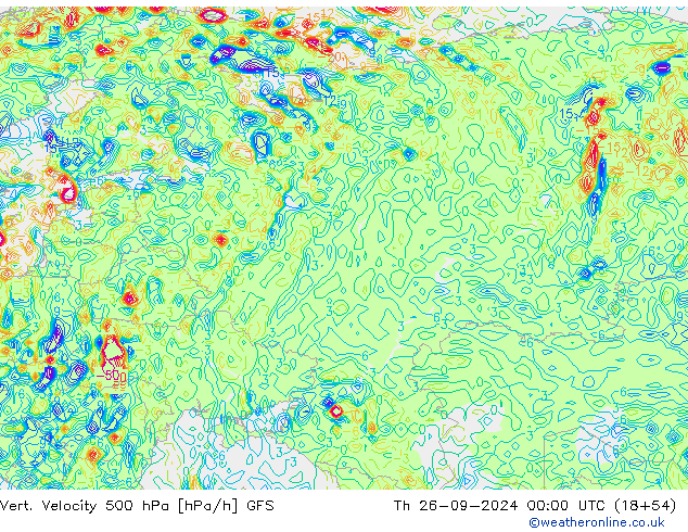 500 hPa Dikey Hız GFS Per 26.09.2024 00 UTC