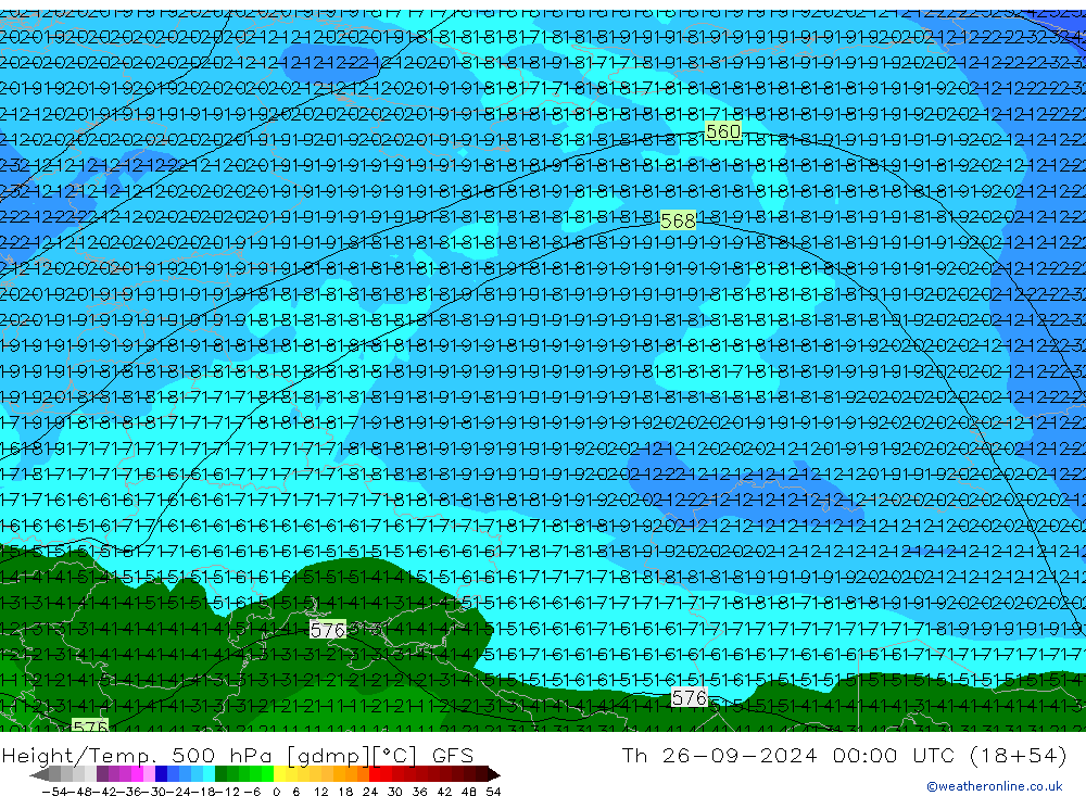 Yükseklik/Sıc. 500 hPa GFS Per 26.09.2024 00 UTC