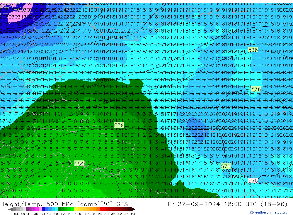 Height/Temp. 500 hPa GFS ven 27.09.2024 18 UTC