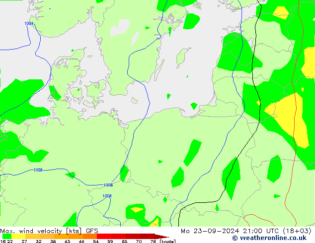 Maks. Rüzgar Hızı GFS Pzt 23.09.2024 21 UTC