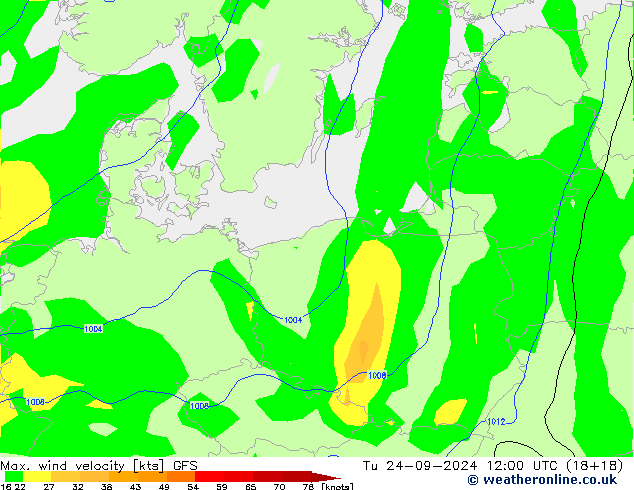 Maks. Rüzgar Hızı GFS Sa 24.09.2024 12 UTC