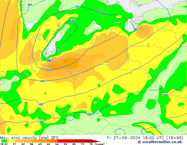 Max. wind velocity GFS pt. 27.09.2024 18 UTC