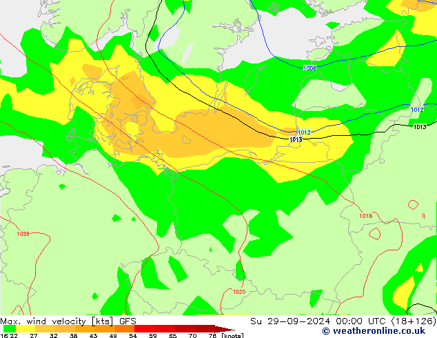 Max. wind velocity GFS dim 29.09.2024 00 UTC