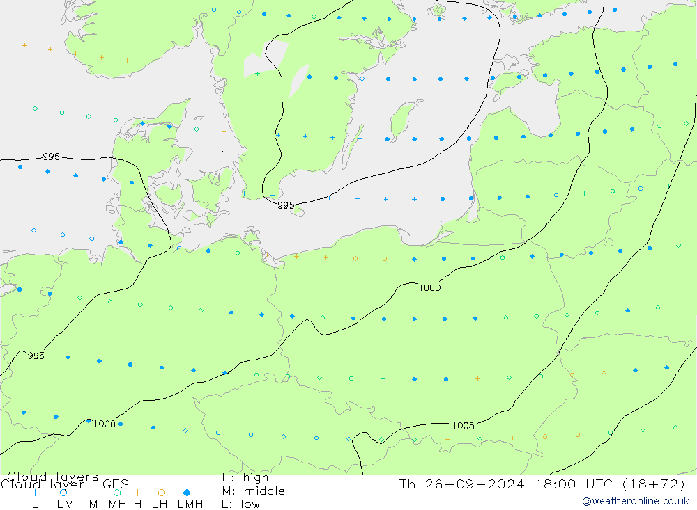 Cloud layer GFS Th 26.09.2024 18 UTC