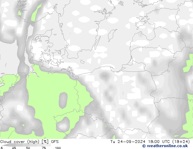 Nuages (élevé) GFS mar 24.09.2024 18 UTC