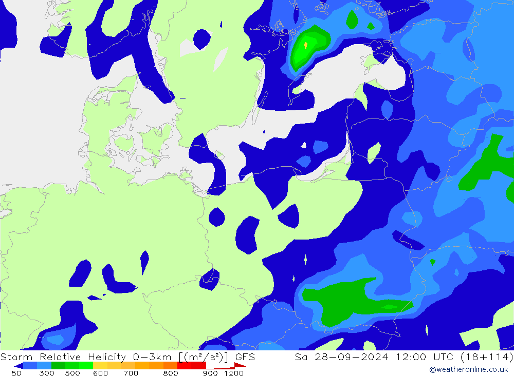 Storm Relative Helicity GFS  28.09.2024 12 UTC