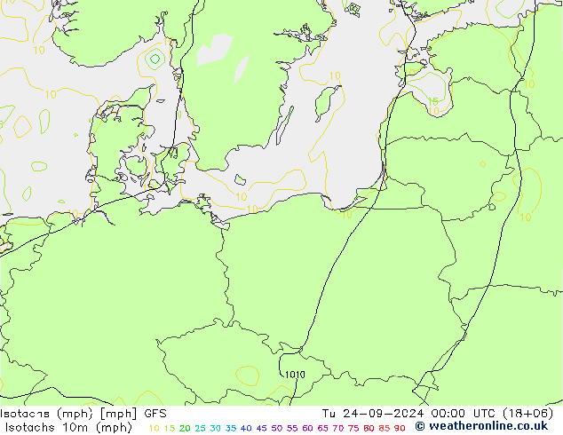 Isotaca (mph) GFS mar 24.09.2024 00 UTC