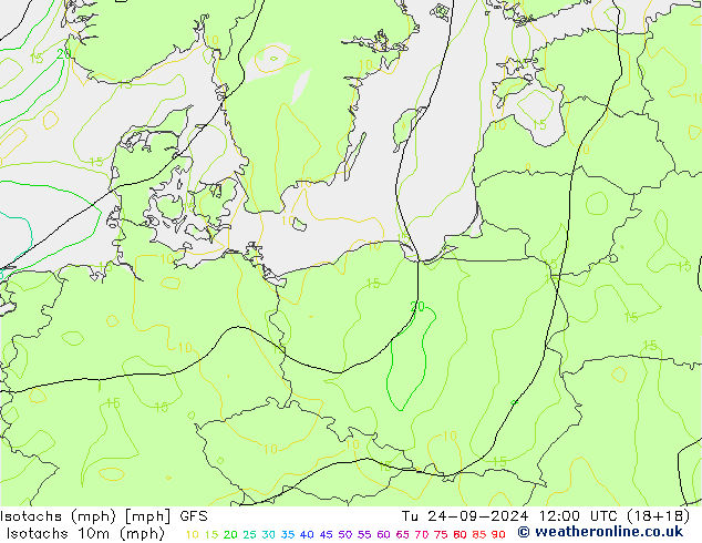 Isotachs (mph) GFS mar 24.09.2024 12 UTC