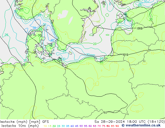 Isotaca (mph) GFS sáb 28.09.2024 18 UTC