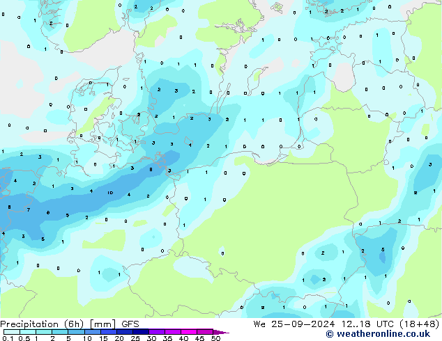 Précipitation (6h) GFS mer 25.09.2024 18 UTC