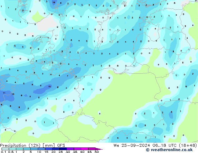 Nied. akkumuliert (12Std) GFS Mi 25.09.2024 18 UTC