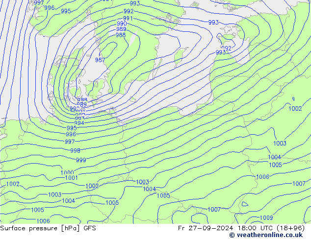 Surface pressure GFS Fr 27.09.2024 18 UTC