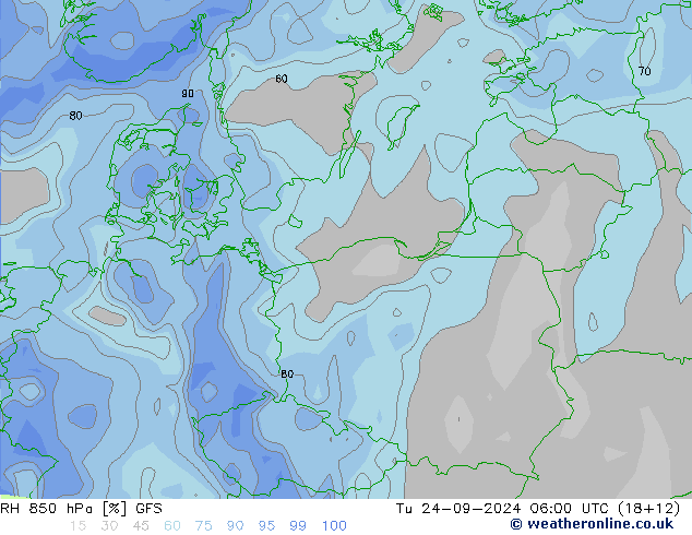 RH 850 hPa GFS  24.09.2024 06 UTC