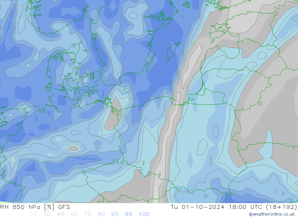 RH 850 hPa GFS mar 01.10.2024 18 UTC