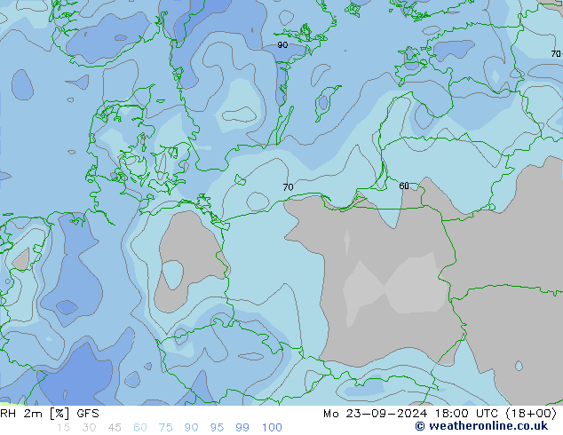 Humedad rel. 2m GFS lun 23.09.2024 18 UTC