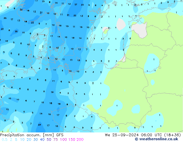 Precipitation accum. GFS We 25.09.2024 06 UTC