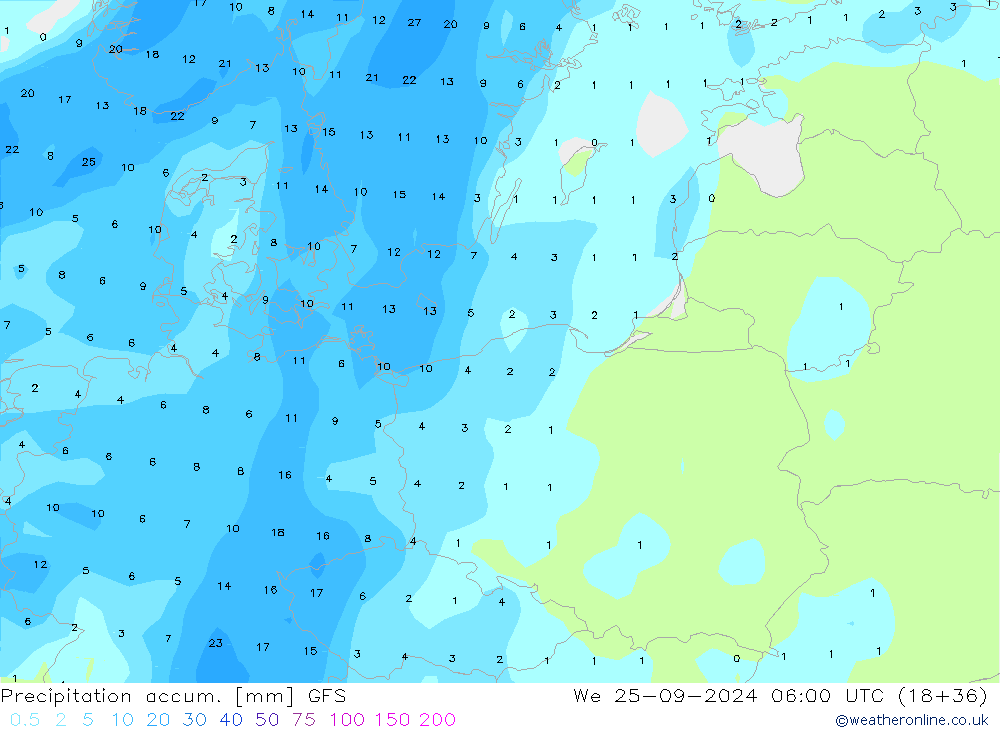 Precipitation accum. GFS mer 25.09.2024 06 UTC