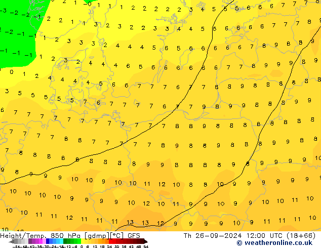 Height/Temp. 850 hPa GFS Do 26.09.2024 12 UTC