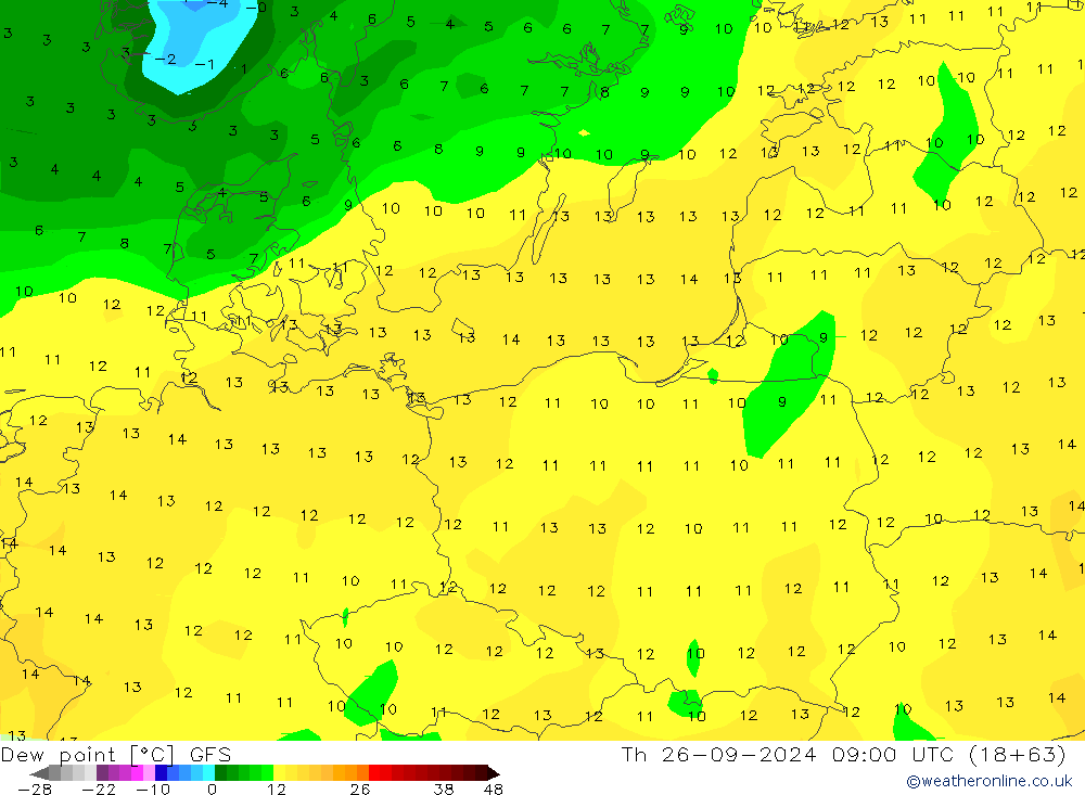 Point de rosée GFS jeu 26.09.2024 09 UTC