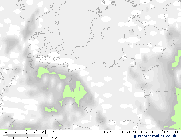 Bewolking (Totaal) GFS di 24.09.2024 18 UTC