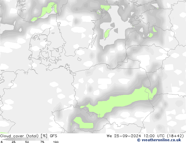 Cloud cover (total) GFS We 25.09.2024 12 UTC