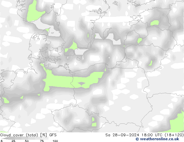 zachmurzenie (suma) GFS so. 28.09.2024 18 UTC