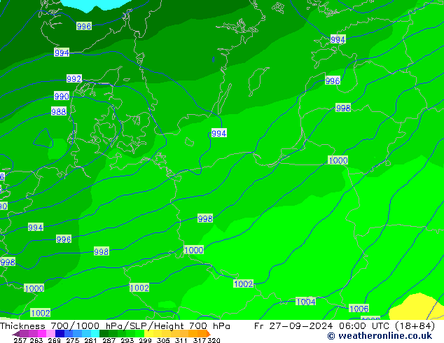 Thck 700-1000 гПа GFS пт 27.09.2024 06 UTC