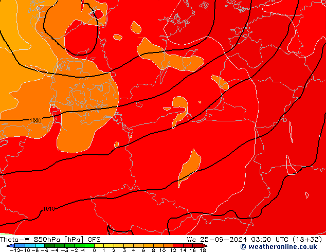 Theta-W 850hPa GFS We 25.09.2024 03 UTC