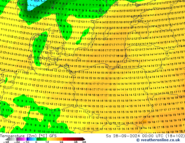 Sıcaklık Haritası (2m) GFS Cts 28.09.2024 00 UTC