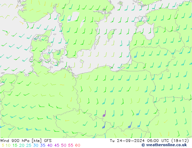 Wind 900 hPa GFS Tu 24.09.2024 06 UTC