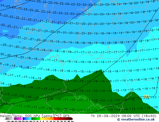 Z500/Rain (+SLP)/Z850 GFS czw. 26.09.2024 06 UTC