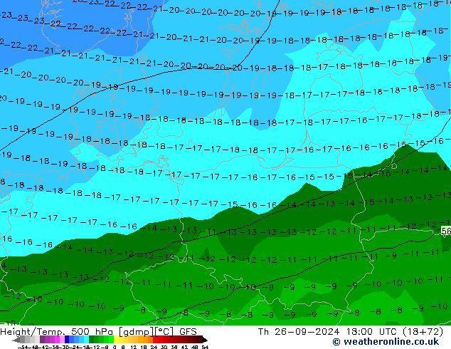 Z500/Rain (+SLP)/Z850 GFS Čt 26.09.2024 18 UTC