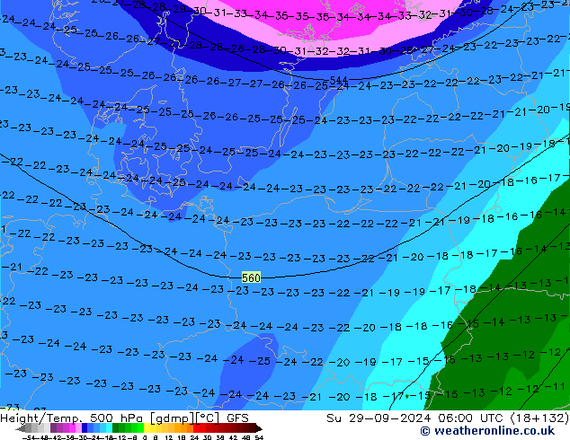 Z500/Rain (+SLP)/Z850 GFS dim 29.09.2024 06 UTC