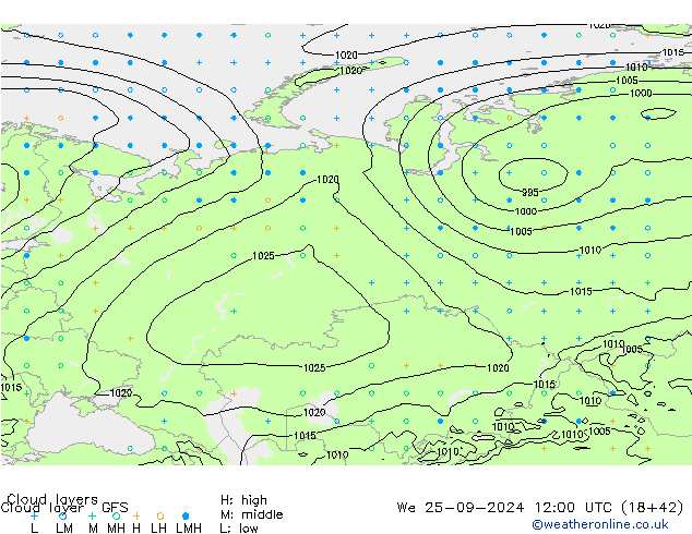 Cloud layer GFS We 25.09.2024 12 UTC