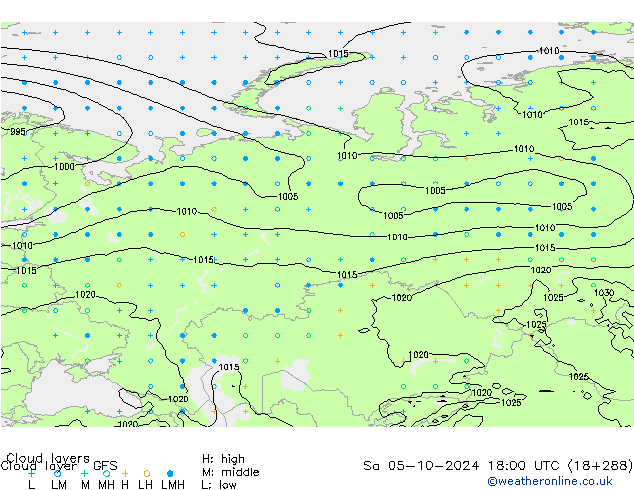 Chmura warstwa GFS so. 05.10.2024 18 UTC