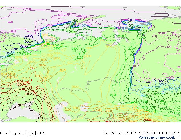 Freezing level GFS Sa 28.09.2024 06 UTC