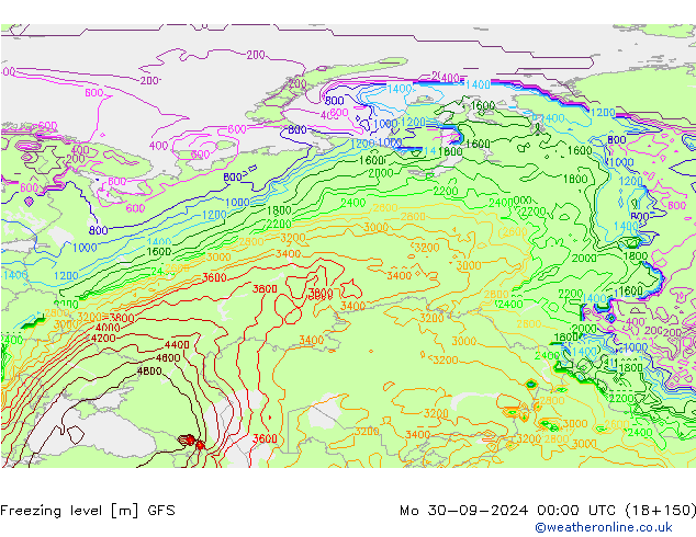 Freezing level GFS pon. 30.09.2024 00 UTC