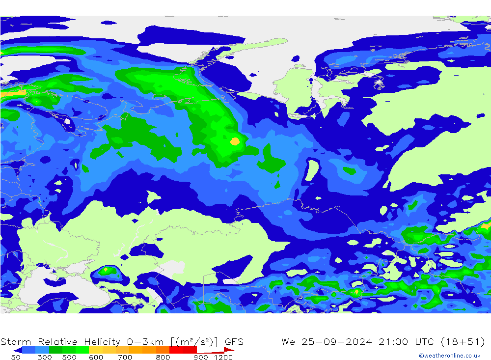 Storm Relative Helicity GFS We 25.09.2024 21 UTC