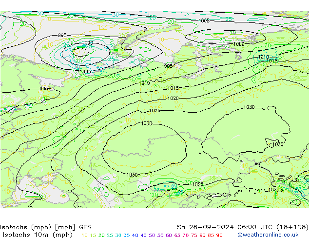 Isotachs (mph) GFS So 28.09.2024 06 UTC