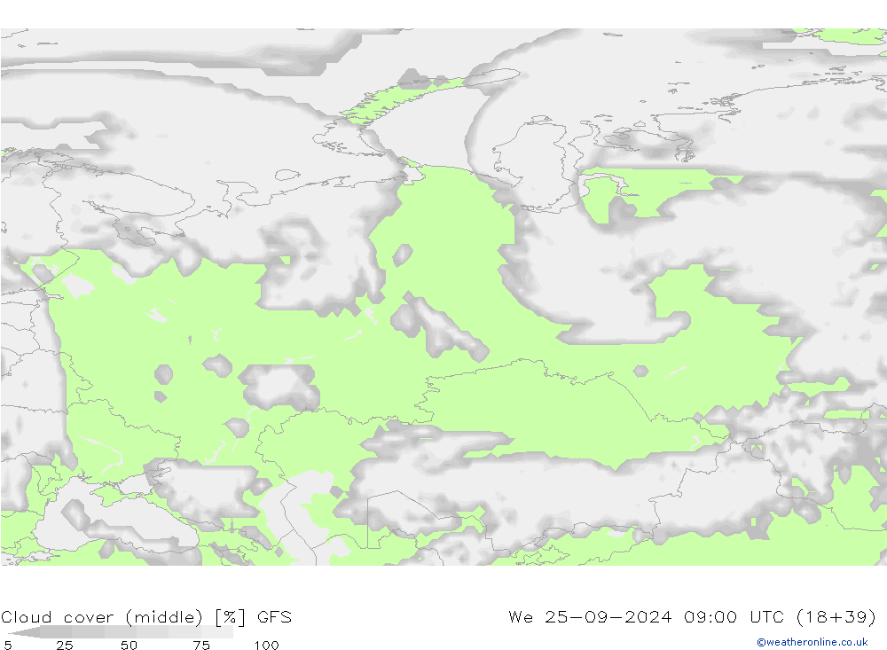 Nuages (moyen) GFS mer 25.09.2024 09 UTC