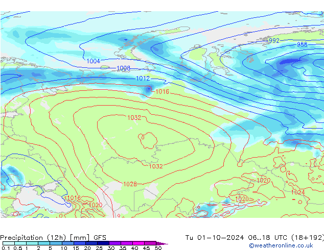 Precipitación (12h) GFS mar 01.10.2024 18 UTC