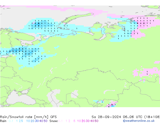 Rain/Snowfall rate GFS sam 28.09.2024 06 UTC