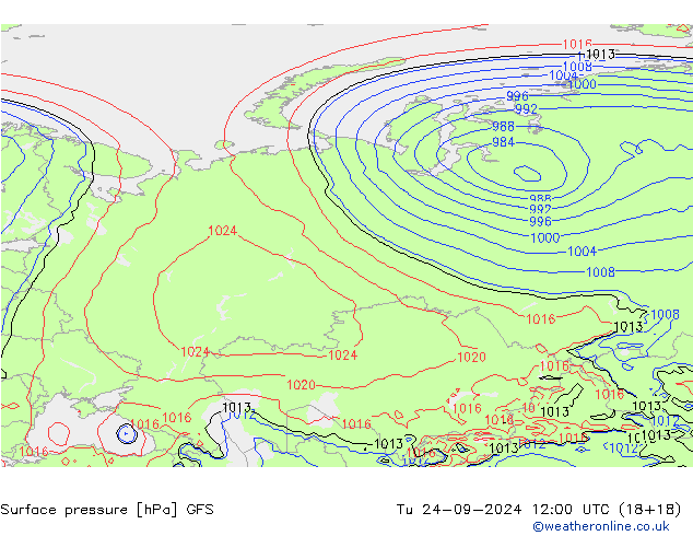 Presión superficial GFS mar 24.09.2024 12 UTC