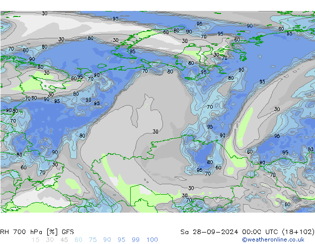 RH 700 hPa GFS Sa 28.09.2024 00 UTC